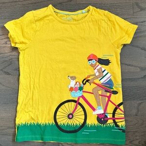Mini Boden Yellow Short Sleeve Tee with cute bicycle embroidery